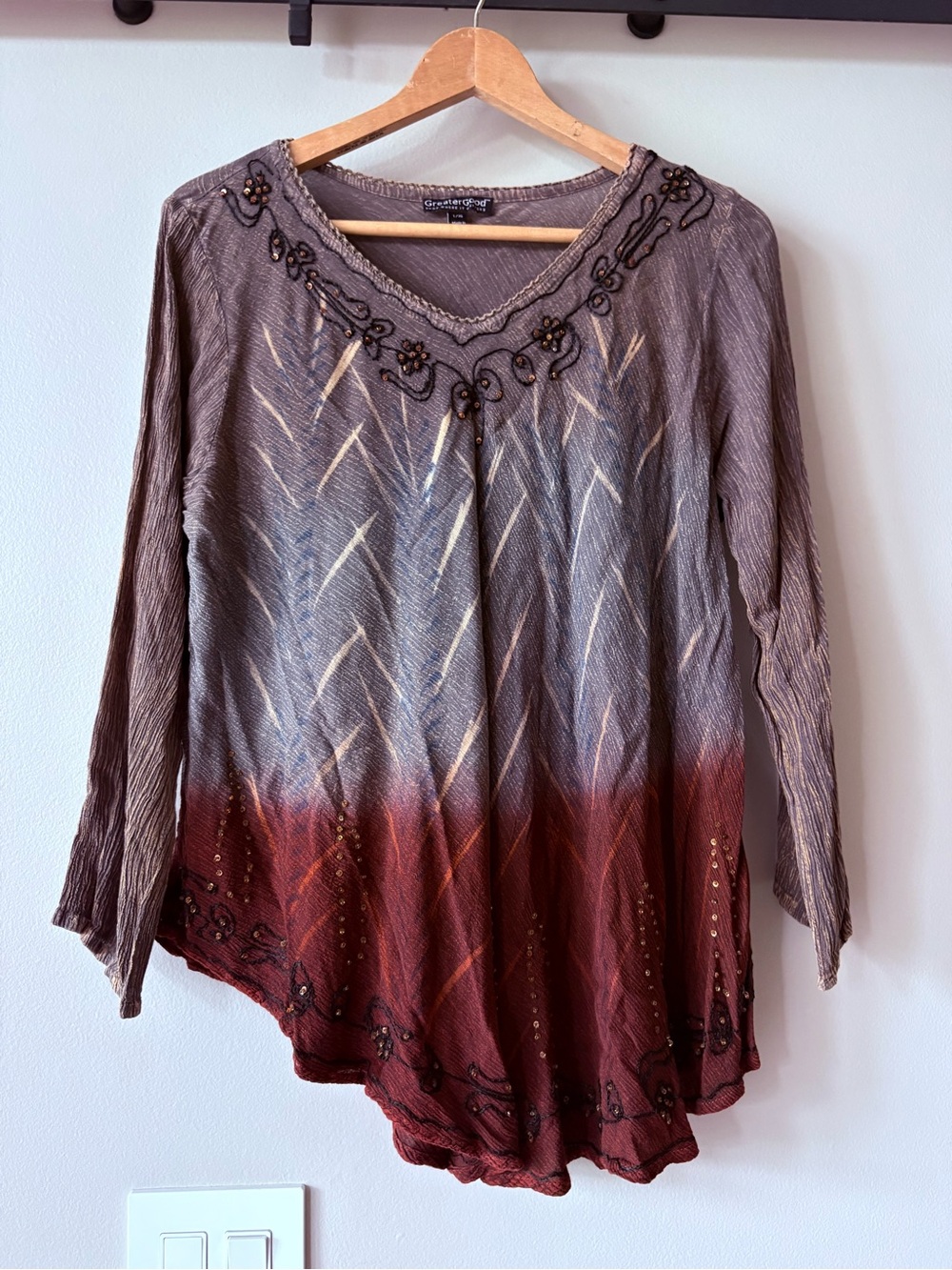 Greater Good Long Sleeve Ombré Tunic Art To Wear Shirt Size L/XL